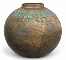 Load image into Gallery viewer, Round Decorative Vase – Aged Brass &amp; Turquoise