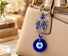 Load image into Gallery viewer, Evil Eye &amp; Wise Owl – Protection &amp; Wisdom Keychain