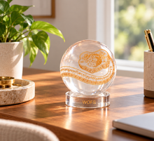 Load image into Gallery viewer, Golden Ru Yi Crystal Sphere – Authority &amp; Auspicious Wishes