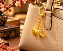 Load image into Gallery viewer, Golden Rhinoceros – Strength &amp; Protection Keychain (Mini)